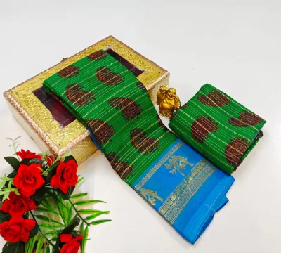 Zig Zag Digital Print Saree with Contrast Jari Border and Line Design Pallu